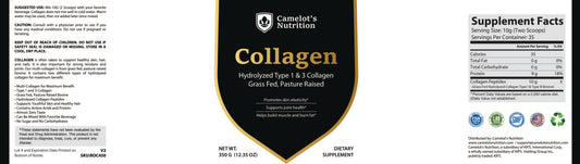 Collagen - Hydrolyzed Type 1 & 3 Collagen Grass Fed, Pasture Raised Camelot's Nutrition