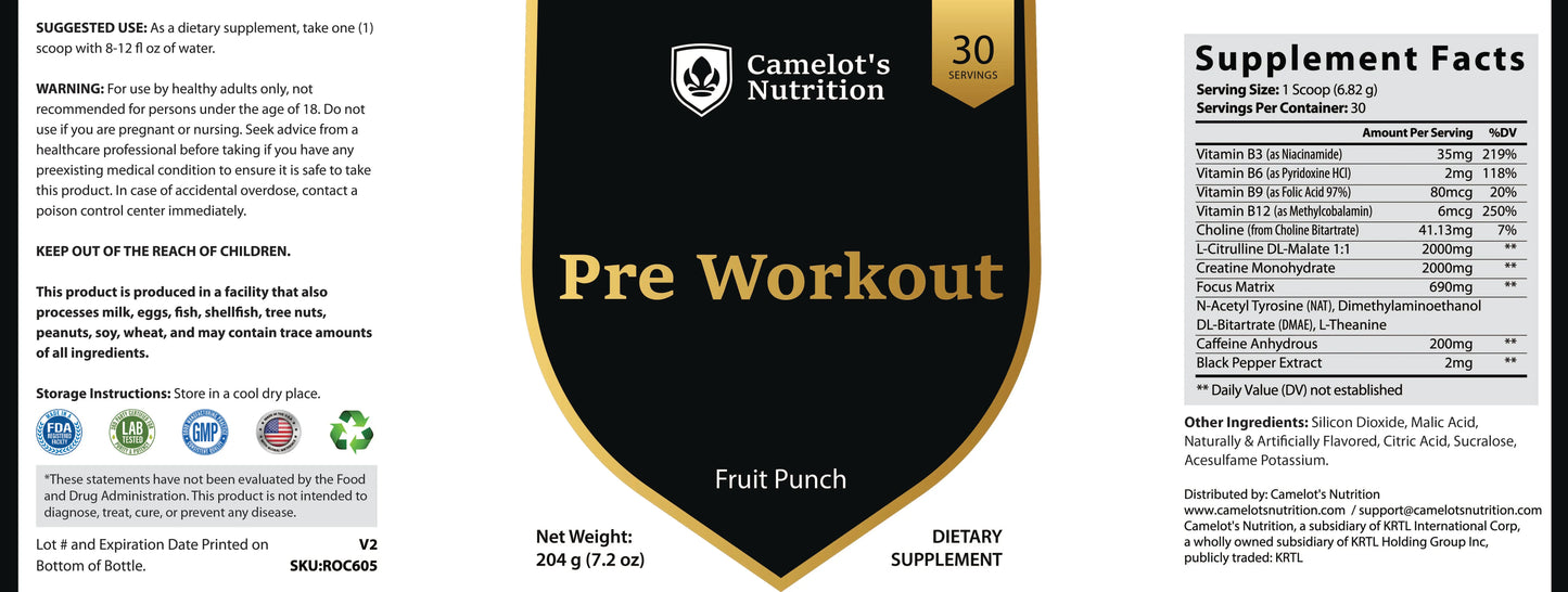 Pre-Workout (Fruit Punch) Camelot's Nutrition