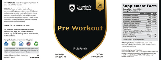 Pre-Workout (Fruit Punch) Camelot's Nutrition