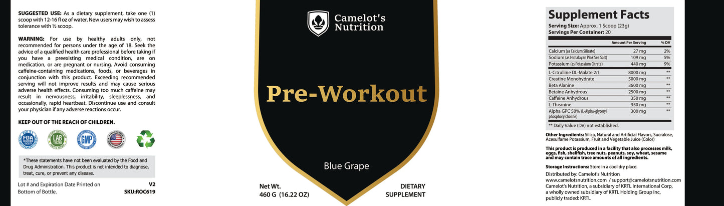 Pre-Workout (Blue Grape) Camelot's Nutrition