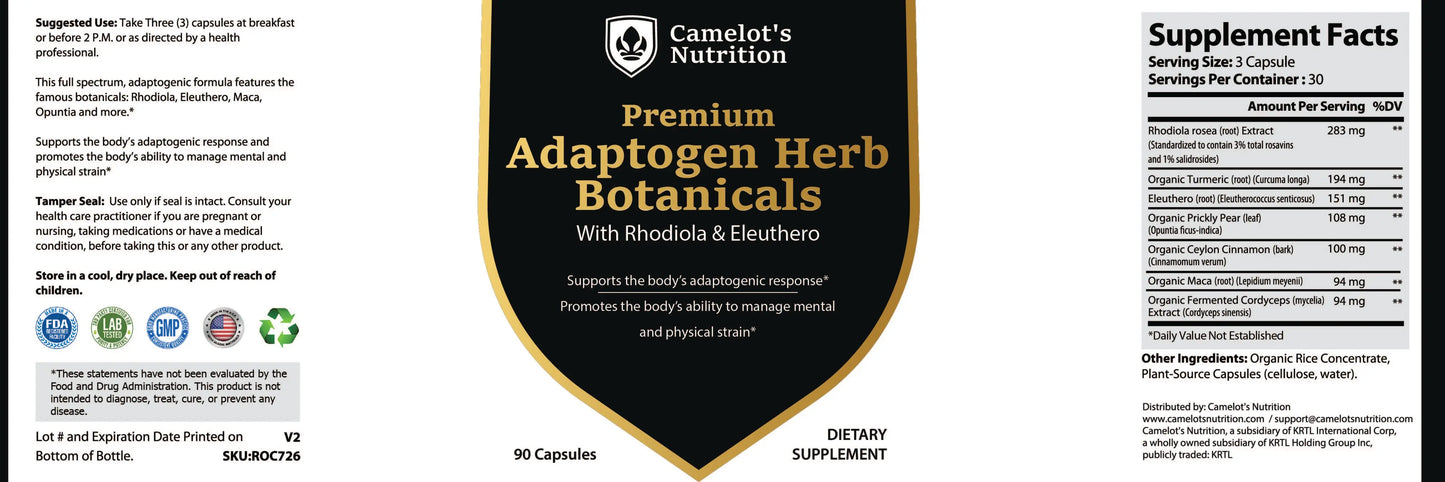 Premium Adaptogen Herb Botanicals with Rhodiola & Eleuthero Camelot's Nutrition