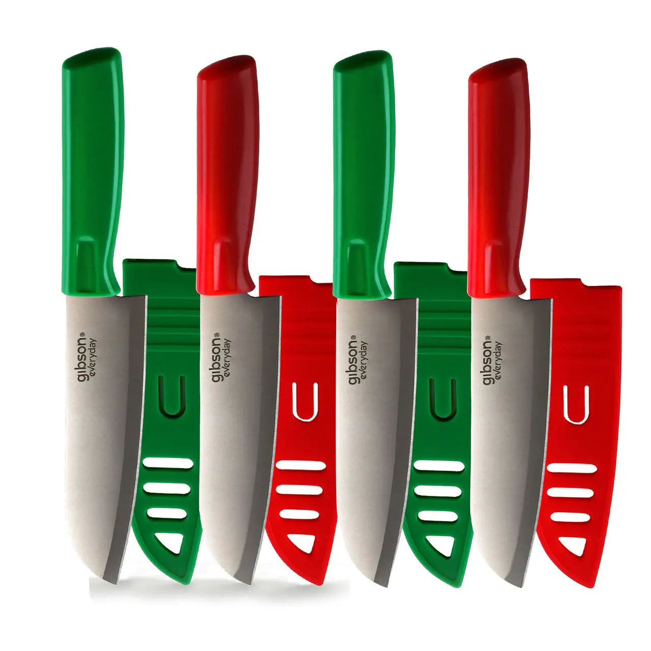 Gibson Everyday Grantville 4 Piece 6 Inch Santoku Knife with Sheath in Red and Green Gibson Everyday