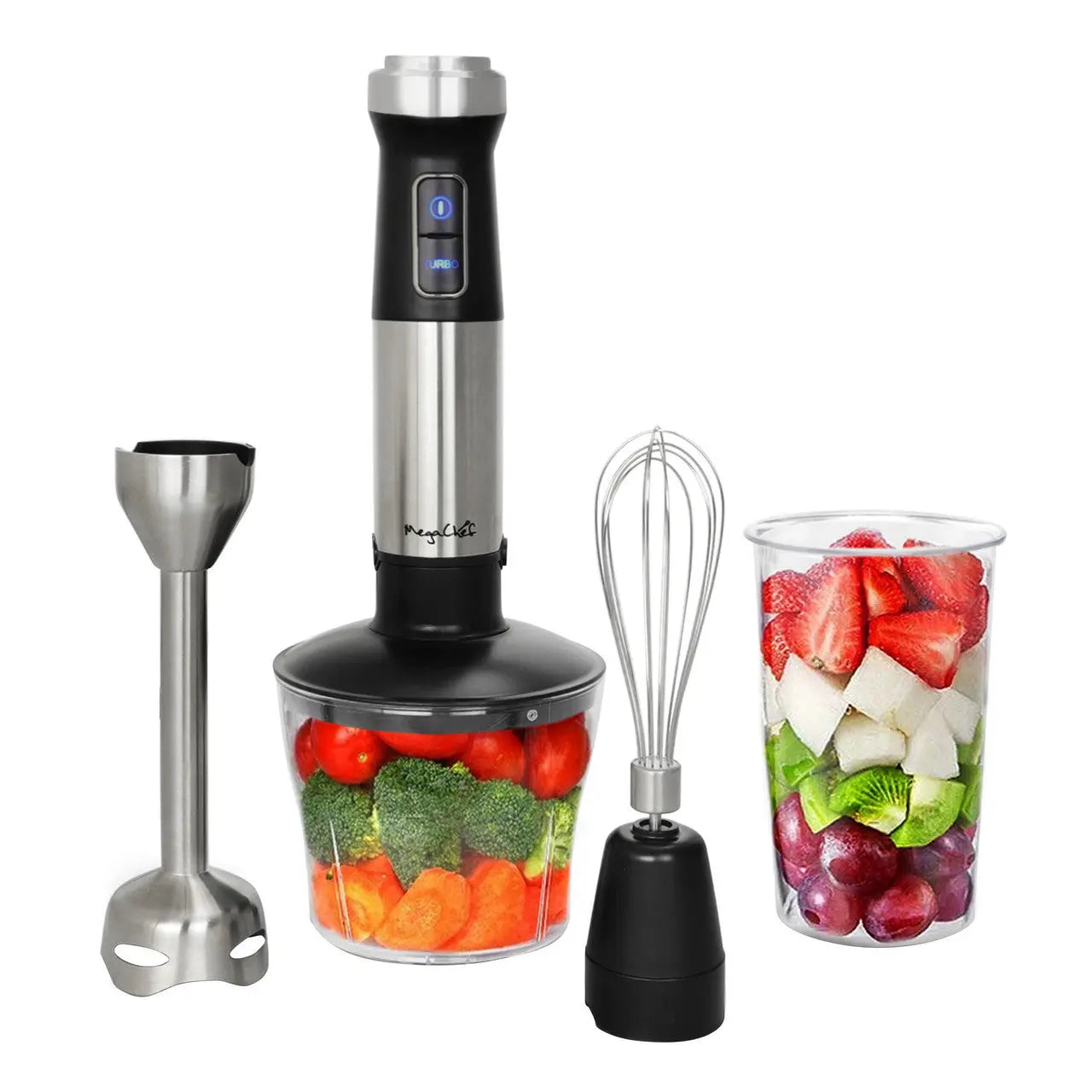 MegaChef 4 in 1 Multipurpose Immersion Hand Blender With Speed Control and Accessories MegaChef
