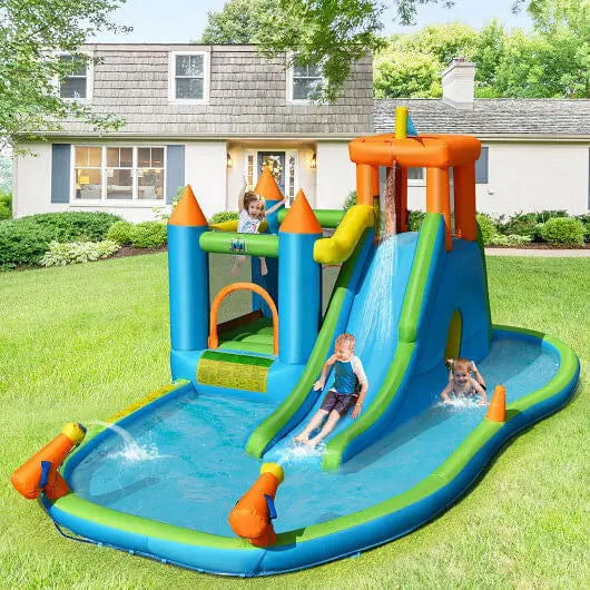 Inflatable Water Slide Kids Bounce House Splash Water Pool with 735W Blower Unbranded