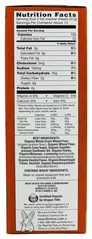 Annie's Homegrown Honey Grah Cracker (12x14.4OZ ) Camelots Nutrition