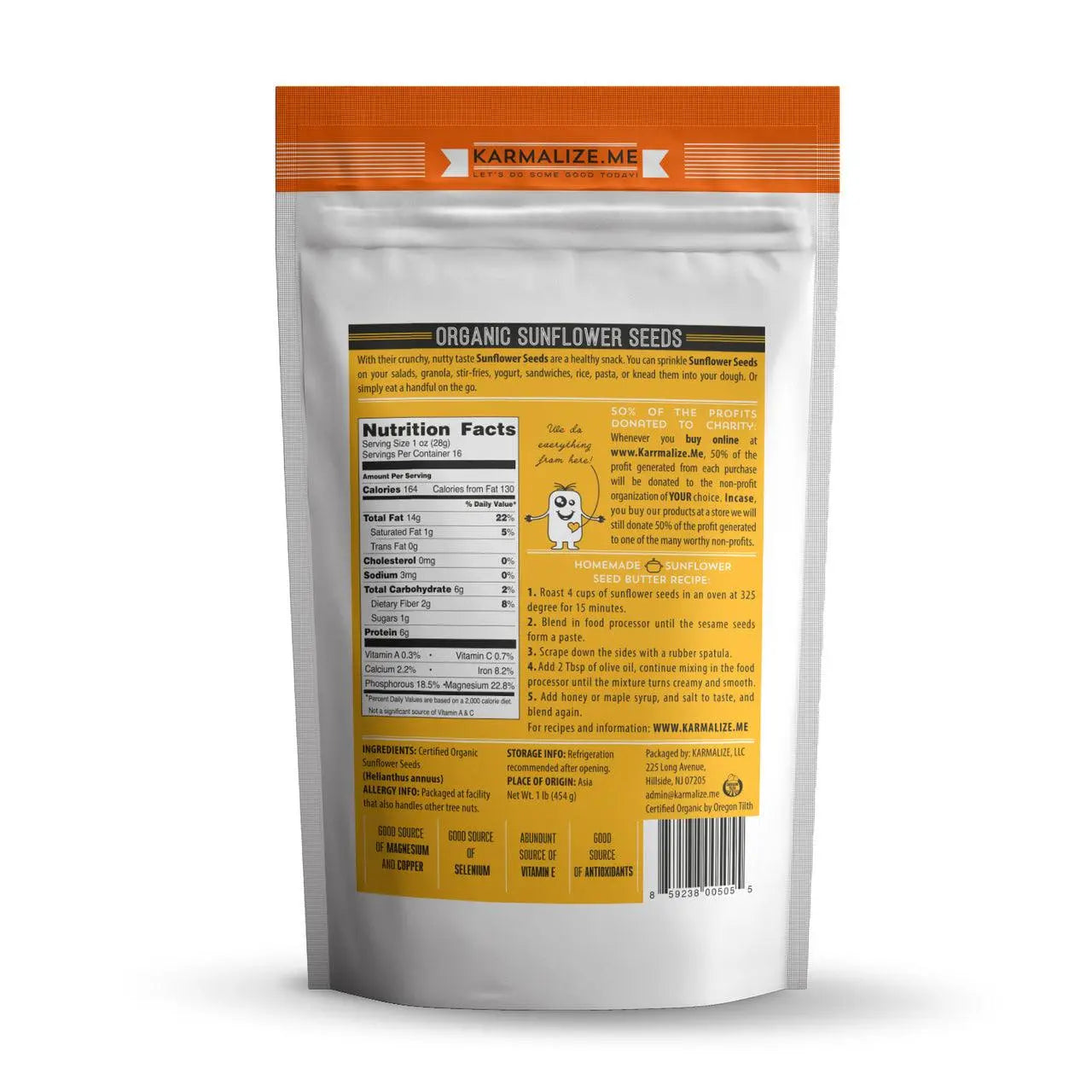 100% Organic Sunflower Seeds, Hulled - 1lb Karmalize.Me