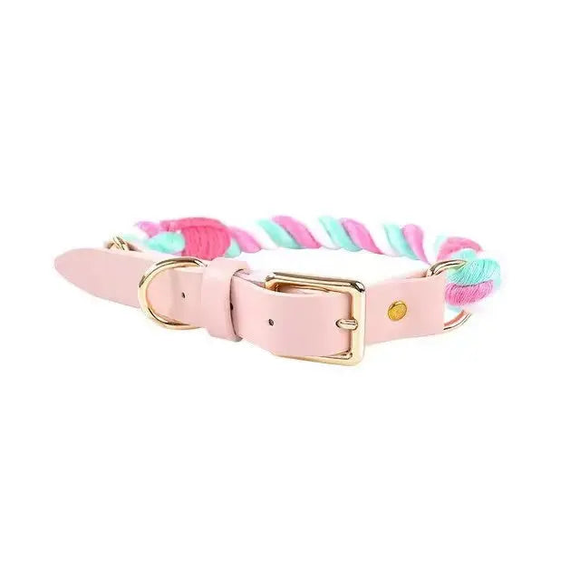 Luxe Royal Leather Rope Collar - Cotton Candy PAWSOME PETS
