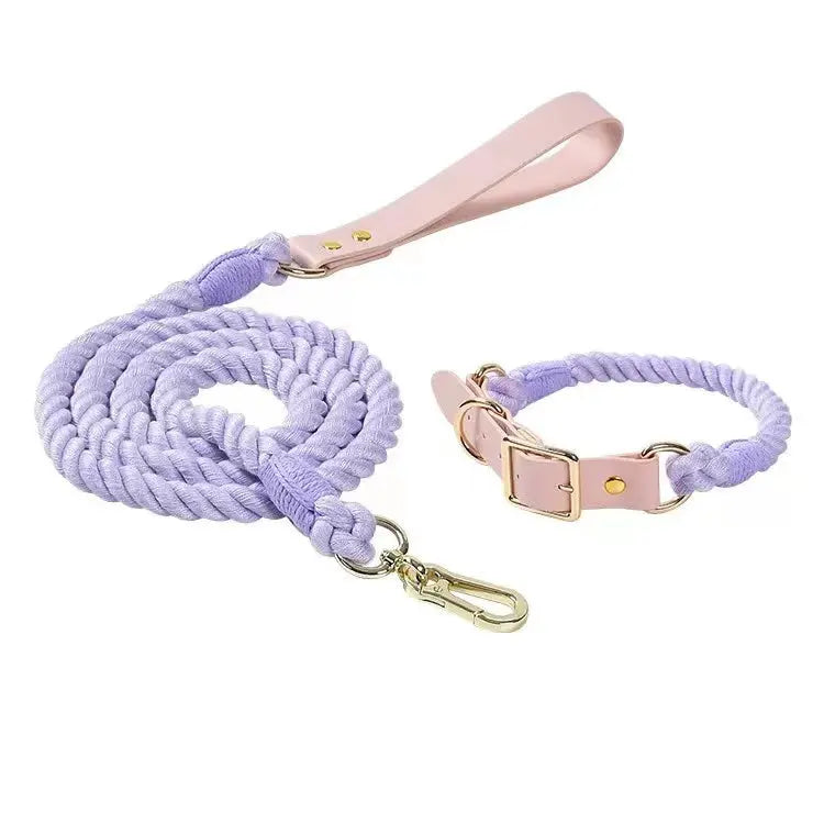 Luxe Royal Leather Rope Leash and Collar Set - Violet PAWSOME PETS