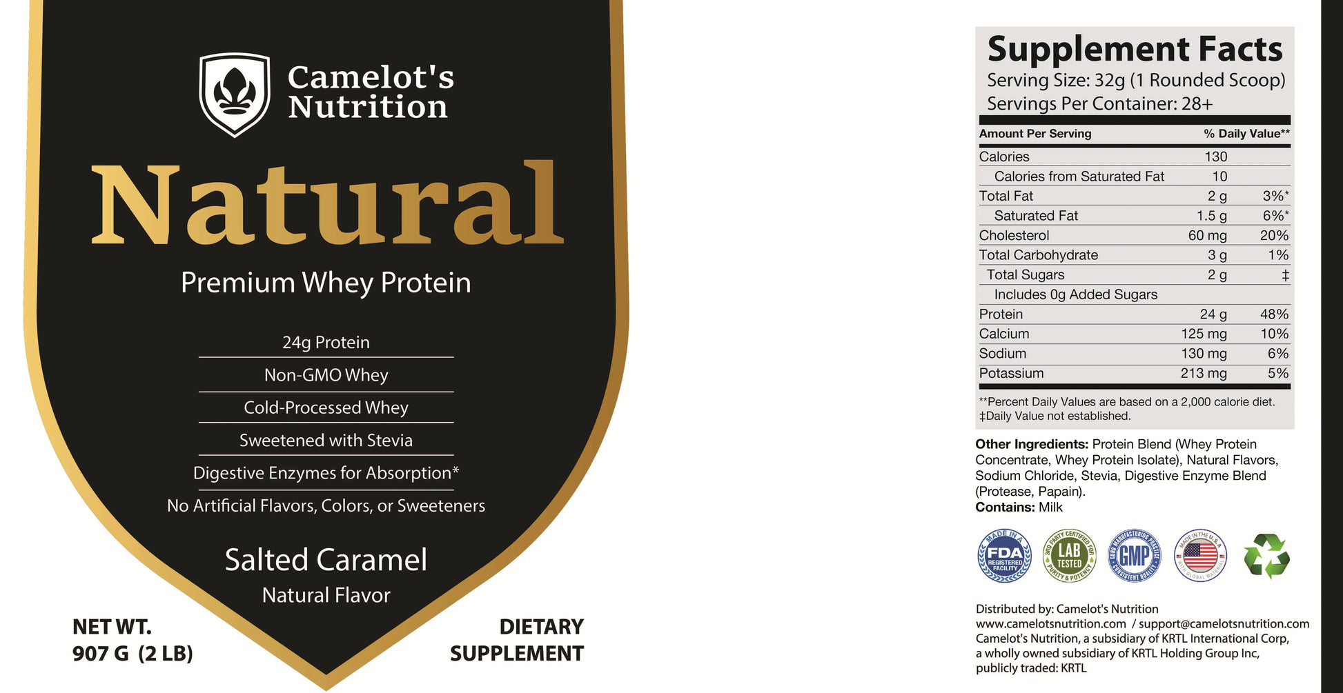 Natural Premium Whey Protein (Salted Caramel) Camelot's Nutrition