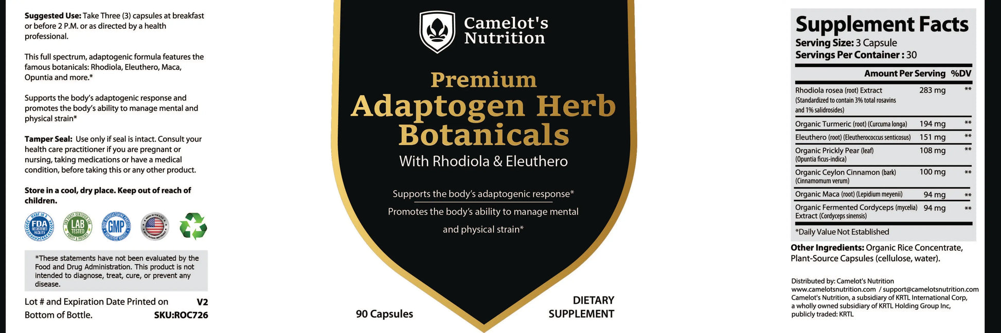 Premium Adaptogen Herb Botanicals with Rhodiola & Eleuthero Camelot's Nutrition