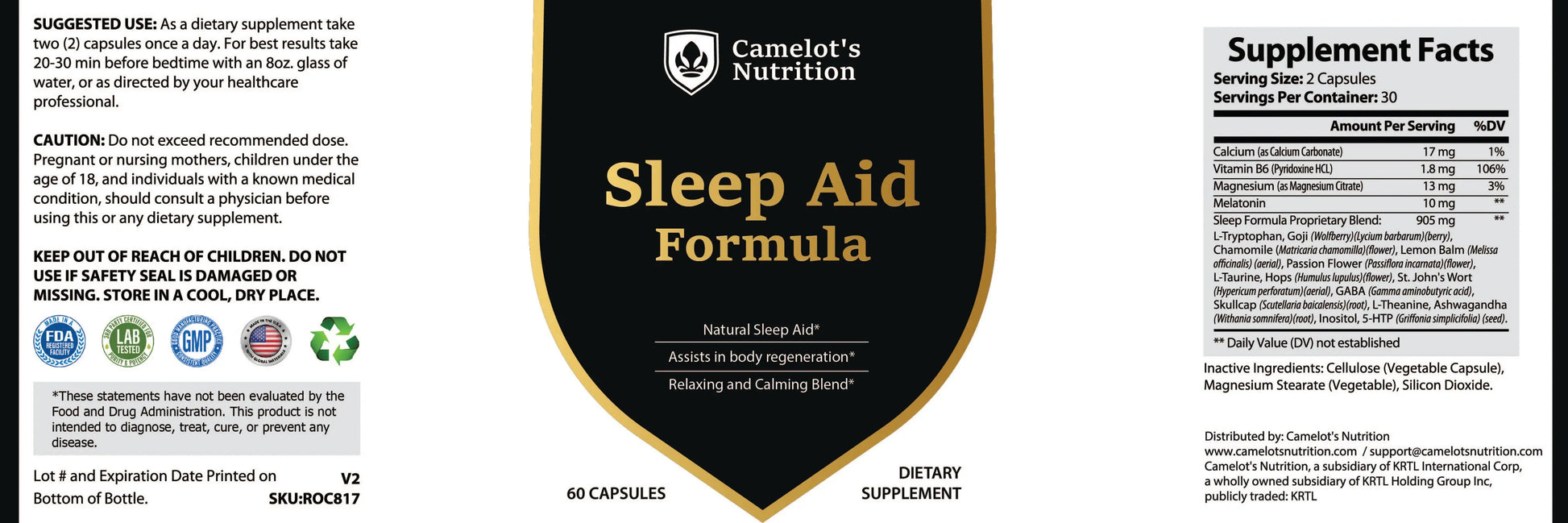 Sleep Aid Formula Camelot's Nutrition
