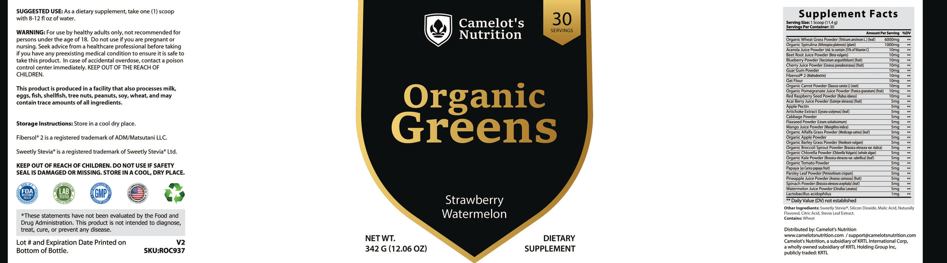 Organic Greens (Strawberry Watermelon) Camelot's Nutrition