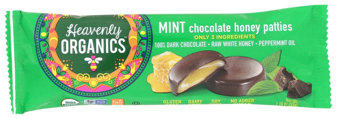Heavenly Organics Honey Patties Chocolate MInt (16x1.2 OZ) Camelots Nutrition