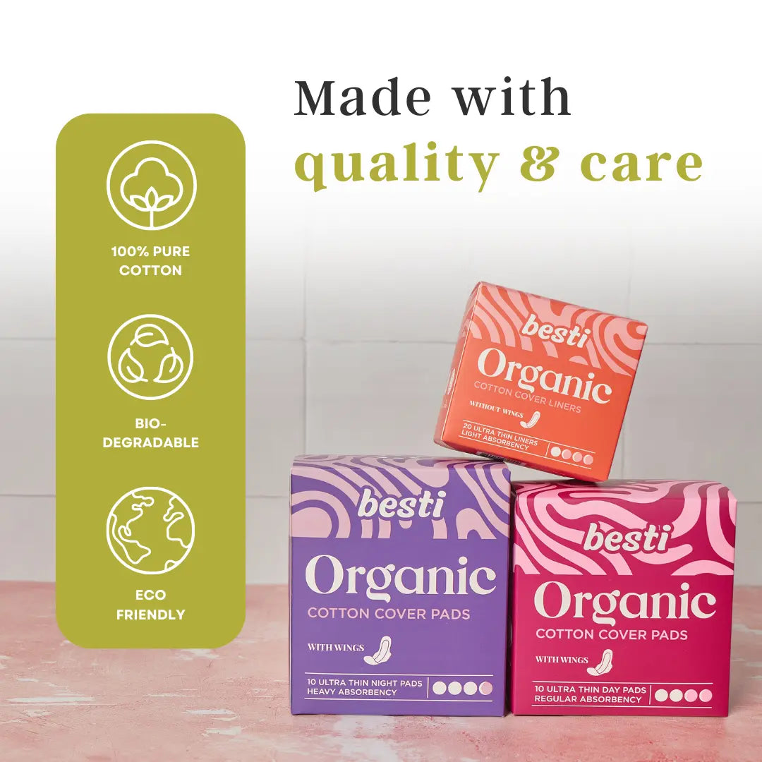 Besti 100% Organic Cotton Night Pads (10 Count) Besti