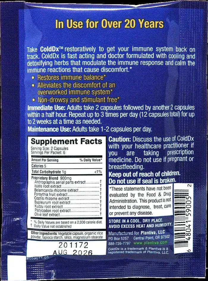ColdDx 12-Capsule Packet, Vegan Plantiva Natural Supplements