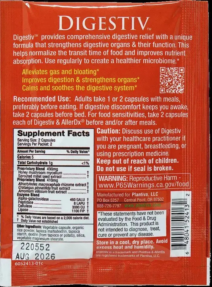 Digestiv 4-Capsule Packet, Vegan Plantiva Natural Supplements