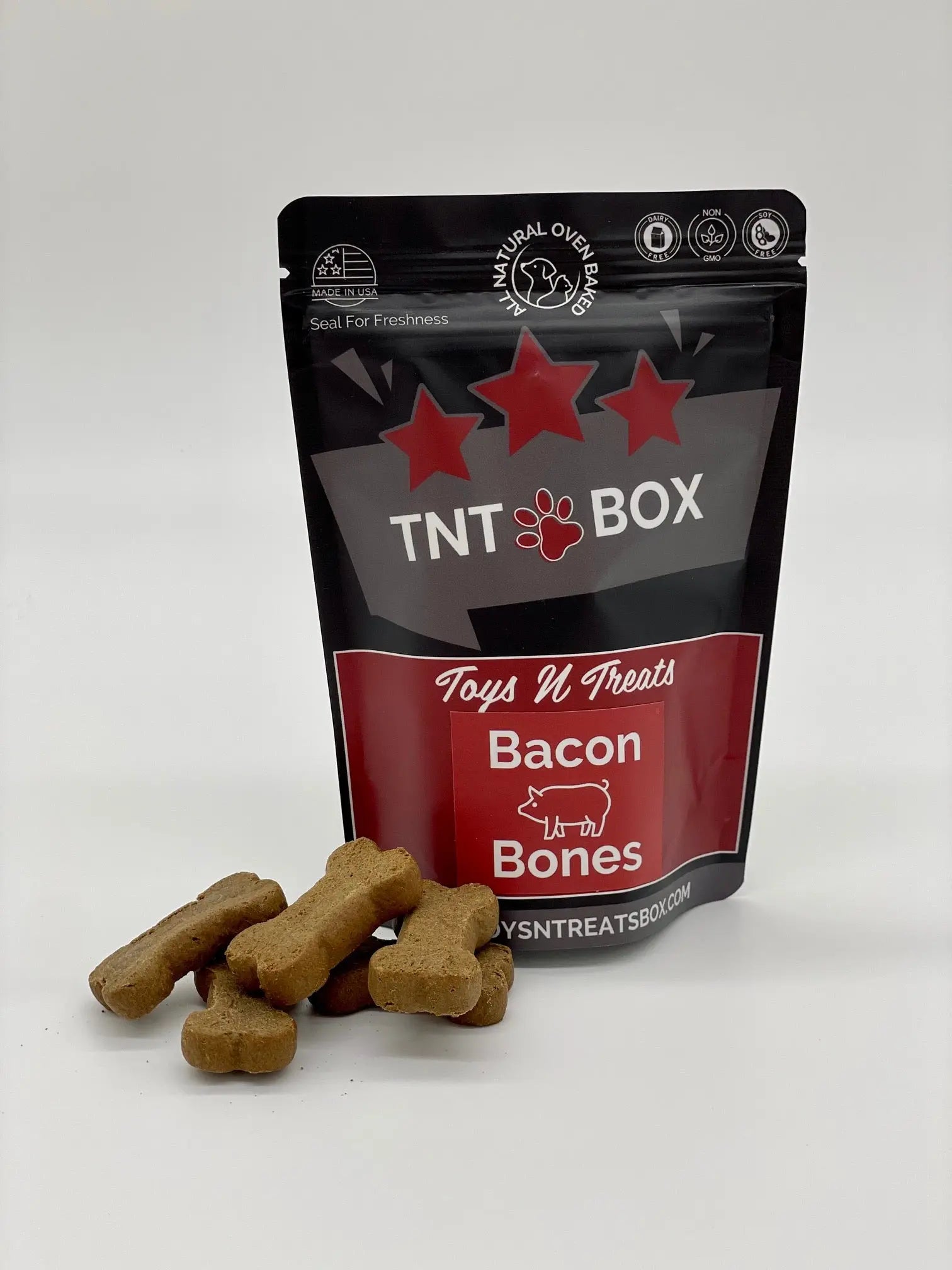Bacon Bones Dog Treats - All Natural Oven Baked Toys N Treats Box