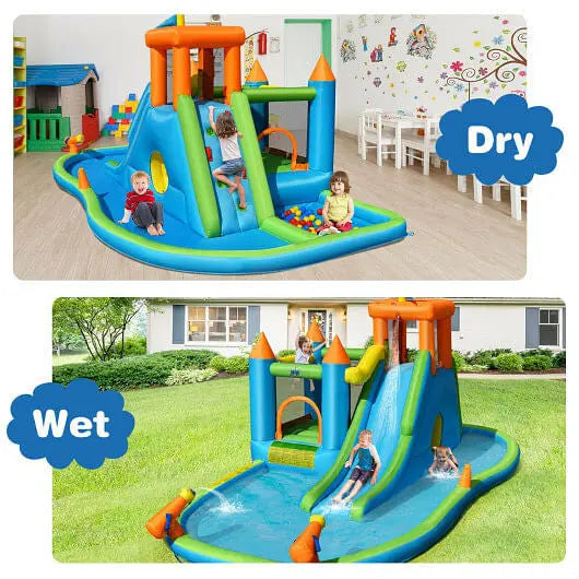 Inflatable Water Slide Kids Bounce House Splash Water Pool with 735W Blower Unbranded