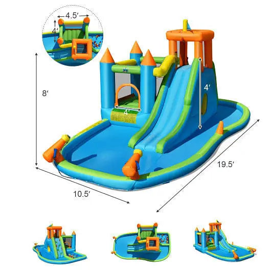 Inflatable Water Slide Kids Bounce House Splash Water Pool with 735W Blower Unbranded
