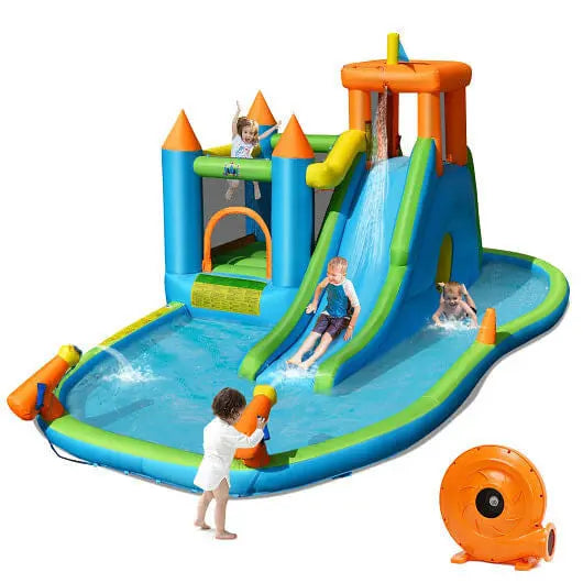 Inflatable Water Slide Kids Bounce House Splash Water Pool with 735W Blower Unbranded
