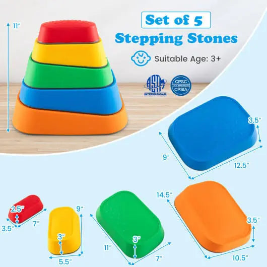 Stepping Stone for Kids 5Pcs Non-Slip Toddler River Stone Set-Multicolor Camelots Nutrition