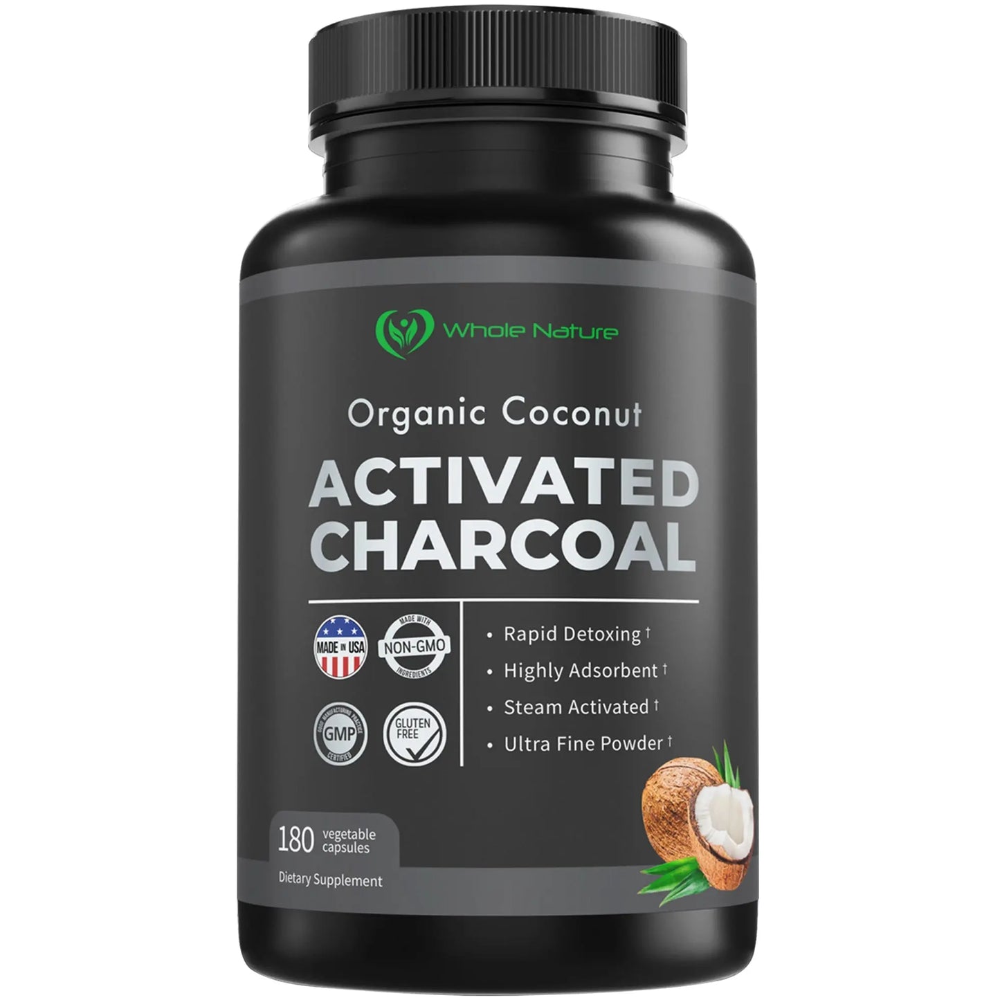 Whole Nature Organic Coconut Activated Charcoal Capsules, Whole Nature
