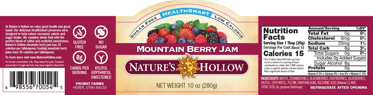 Nature's Hollow Mountain Berry Jam  (6x10 OZ) Camelots Nutrition