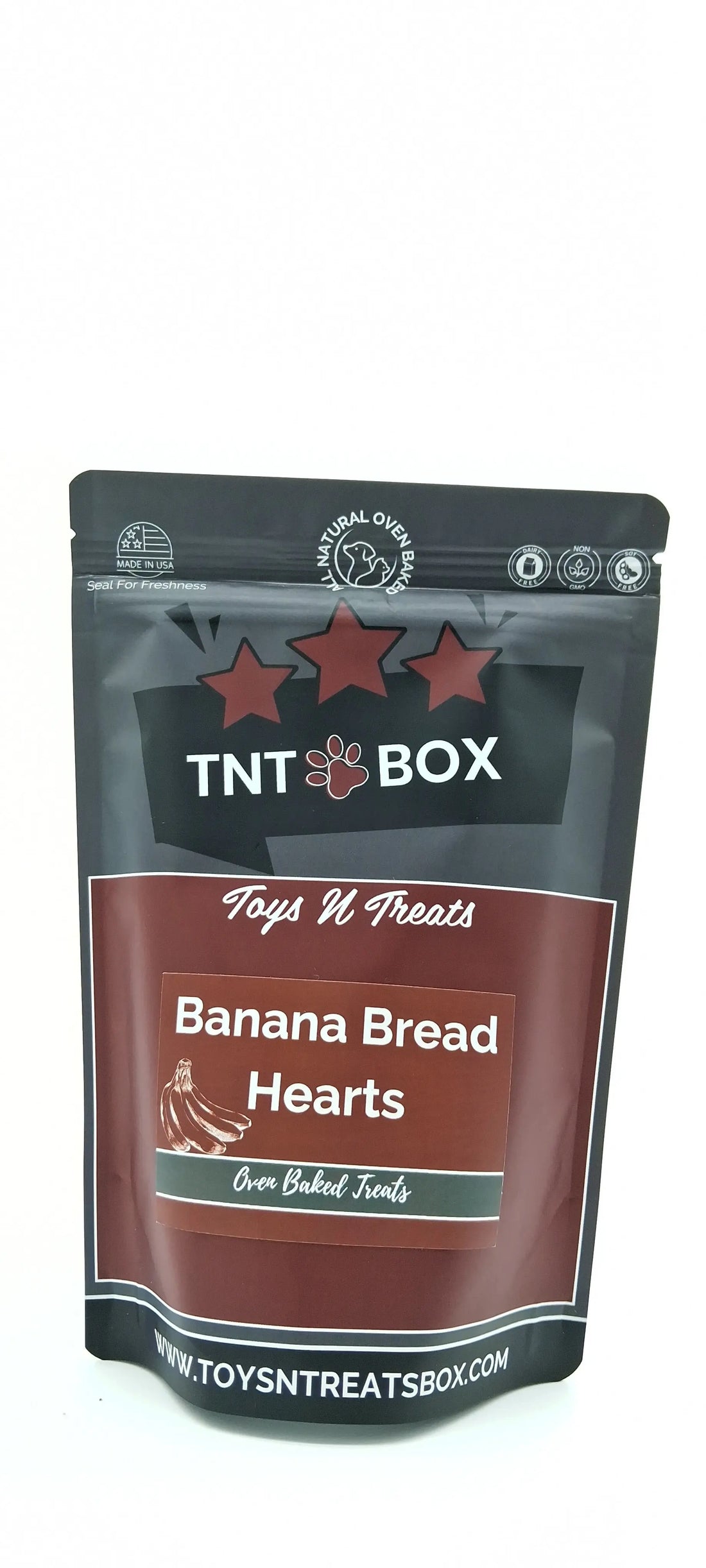 Banana Bread Hearts Dog Treats - All Natural Oven Baked Toys N Treats Box