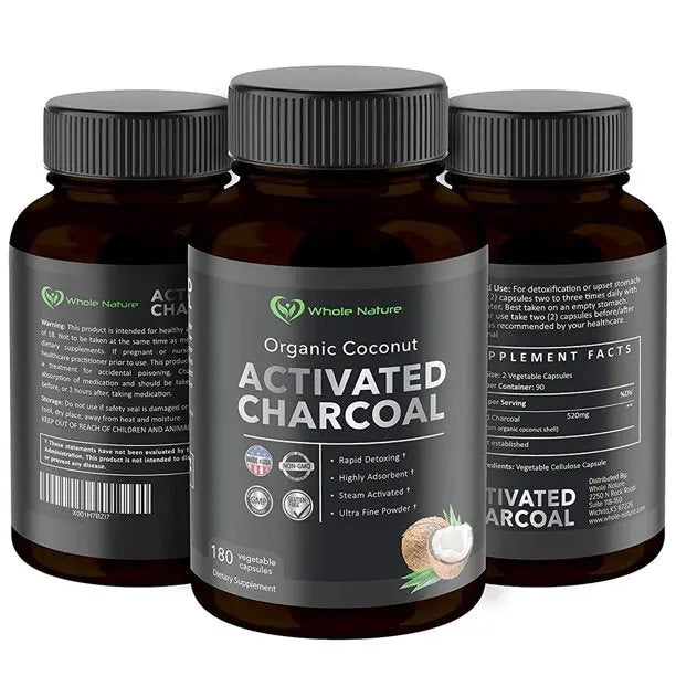 Whole Nature Organic Coconut Activated Charcoal Capsules, Whole Nature