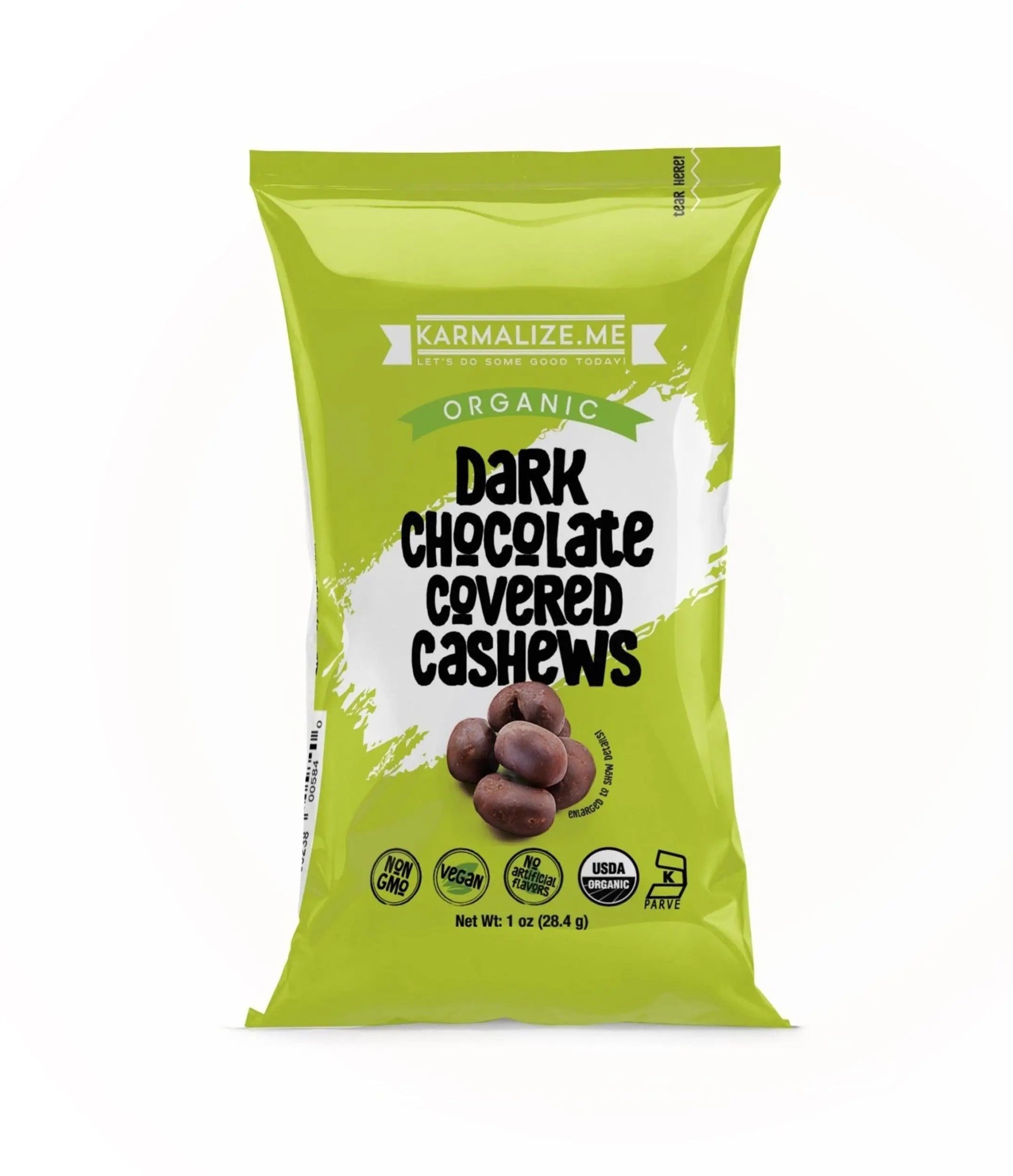 1 oz. Organic Vegan Dark Chocolate Covered Cashews - Pack of 6 Karmalize.Me