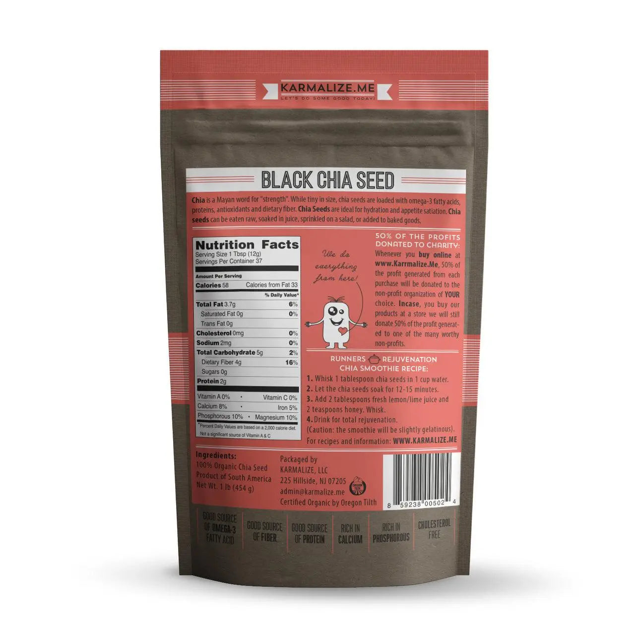 100% Organic Black Chia Seeds - 1lb Karmalize.Me