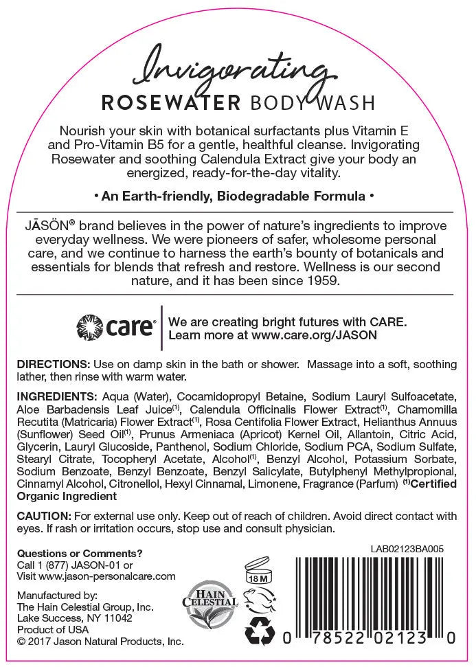 Jason's Rosewater Satin Body Wash (1x30 Oz) Camelots Nutrition