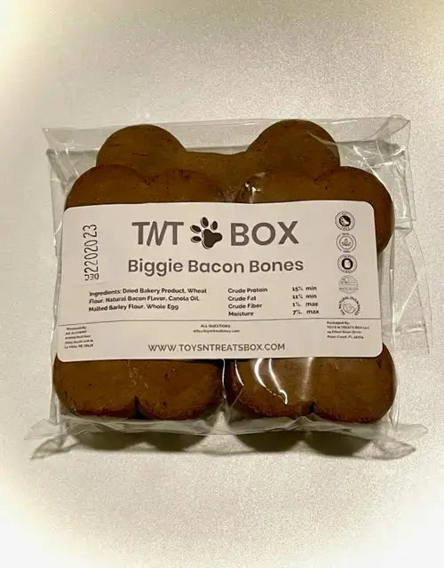Biggie Bacon Bones Dog Treats - All Natural Oven Baked Toys N Treats Box