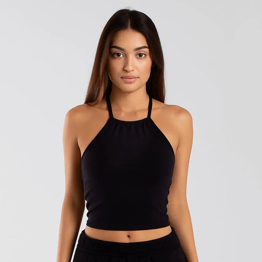 6026 - Women's Cropped Neck-Tie Halter Top POS Wholesale